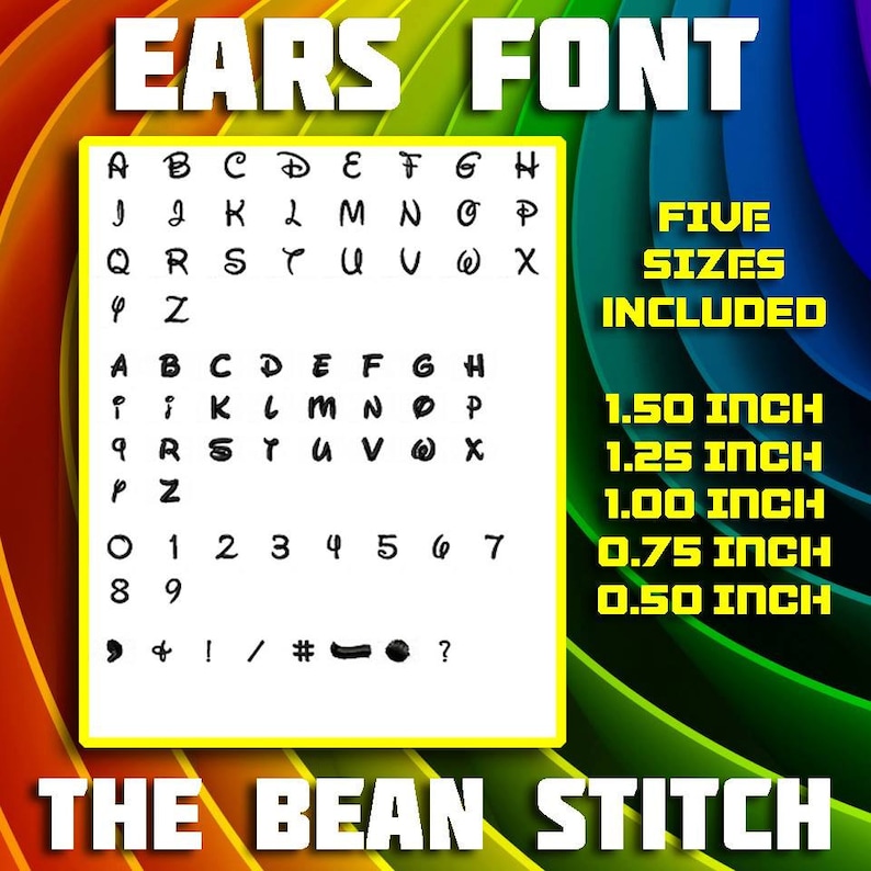 EARS FONT Embroidery Machine Font Download Design File - FIVE Sizes ...