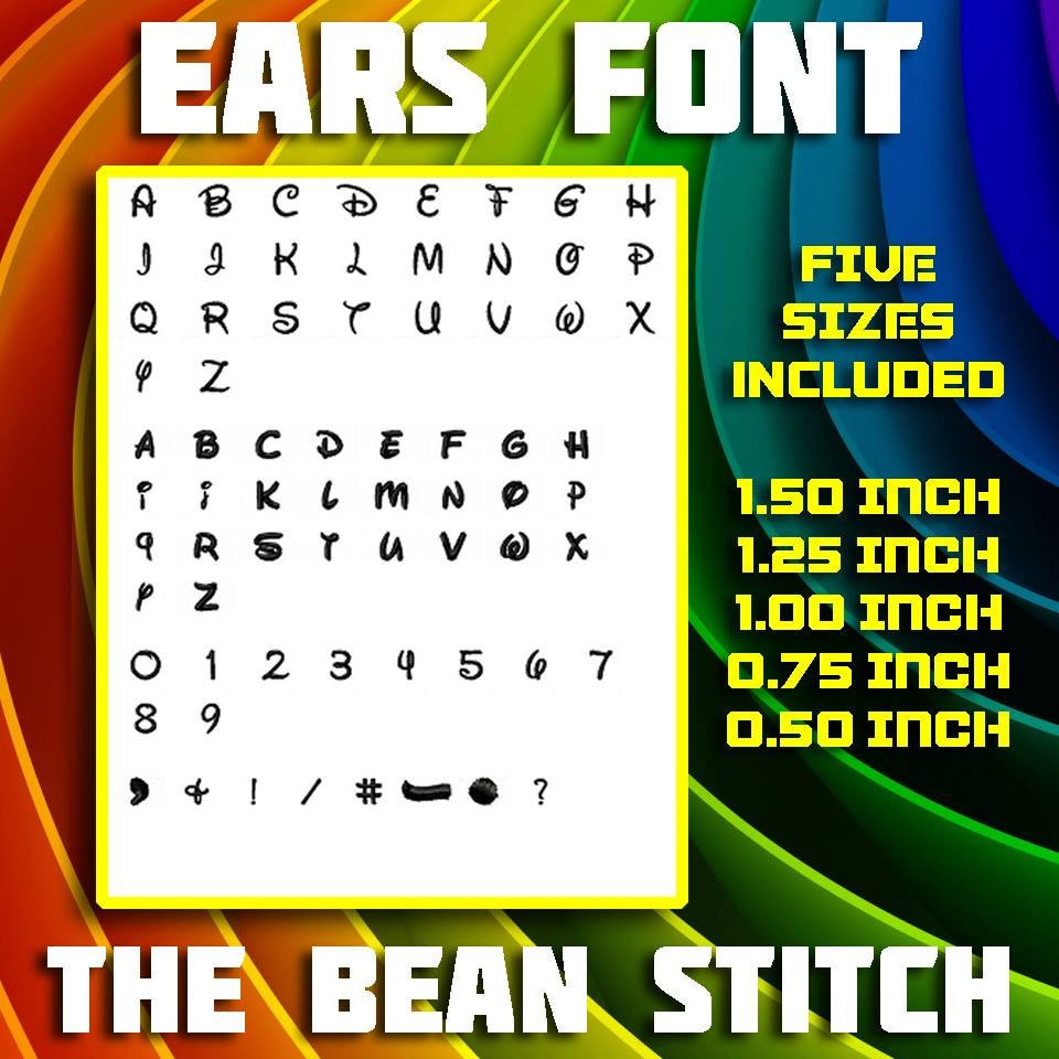EARS FONT Embroidery Machine Font Download Design File - FIVE Sizes ...
