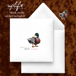 Punny Grußkarte - Thank You/ Friendship/ Just Because/ Treat Yourself Karte lautet: "You're duckin' awesome"