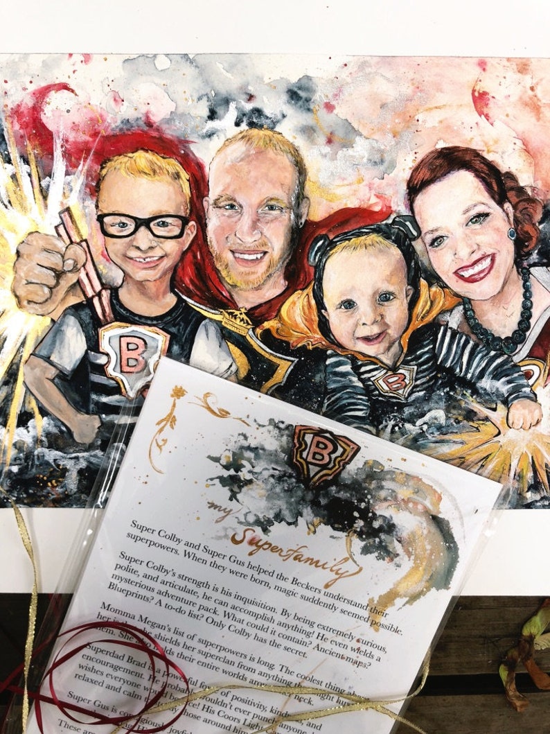 Commissioned Watercolor Superhero Portrait custom painting for an awesome gift!