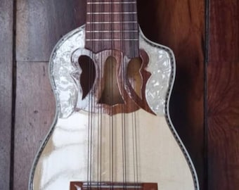 Charango - Genuine high quality 1 piece hand carved Andean stringed folk instrument - (comes with case, shoulder strap, strings & book)