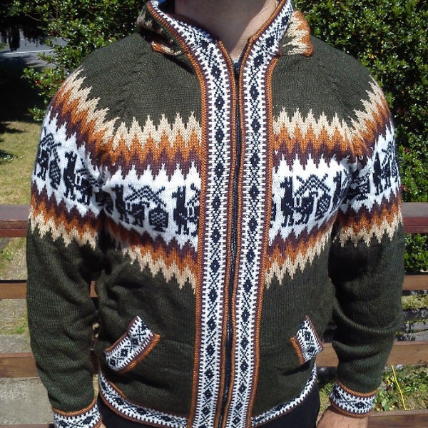 Colourful Alpaca Sweater Hoodie. Warm sweater Boho sweater Festival sweater.