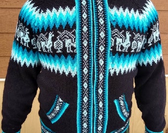 Colourful Alpaca Sweater Hoodie. Warm sweater Boho sweater Festival sweater.