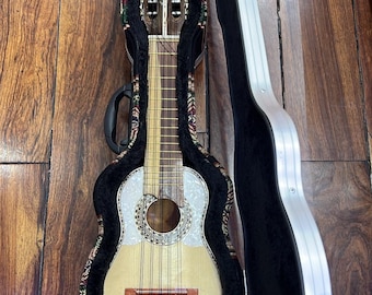 Charango and Hard Shell Case - Genuine 1 piece hand carved Andean stringed folk instrument (with hard case, shoulder strap, strings & book)