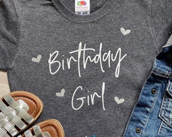 Girls Glitter Birthday Age & Name T-shirt
