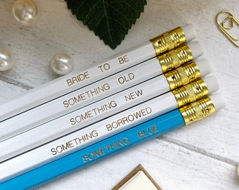 Wedding Themed Pencils, Something Old, New, Borrowed, Blue, Bride to Be, Future Mrs, Engagement Gift