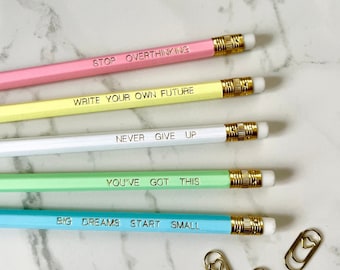 Positive Inspire-Me Mindset Gold Foil Pencils - Female Entrepreneur - Motivational Pencils
