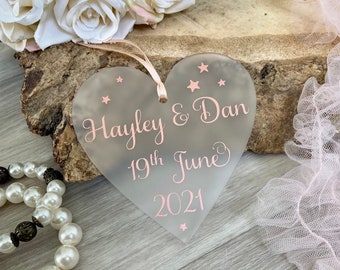 Personalised Mr and Mrs Acrylic Heart: Wedding Keepsake Gift