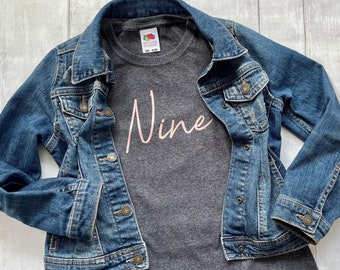 Nine Rose Gold Girls Birthday T-shirt, 9th Birthday