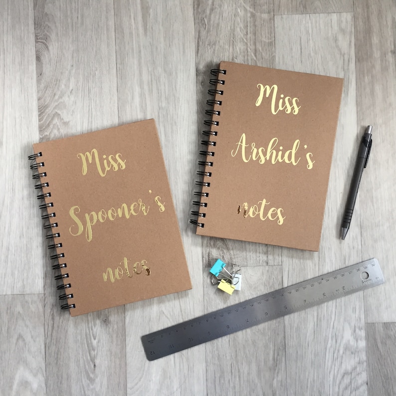 A5/A6 Personalised Spiral Bound Hard backed Lined Notebook, Left Handed Notebook Gold