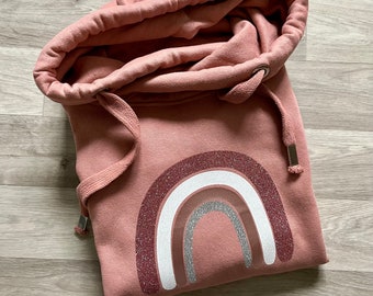 Dusky Pink Rainbow Cross Neck Hoodie, Snuggly Loungewear