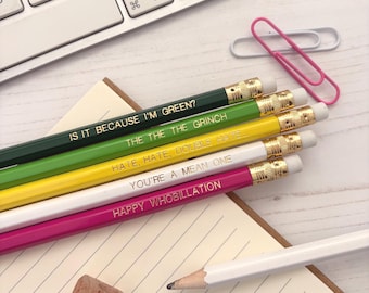 Christmas Movie Themed Pencil Set: Gold Foil Movie Quotes