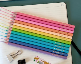 Juego de lápices de colores pastel personalizados, lápices con nombre para niños personalizados