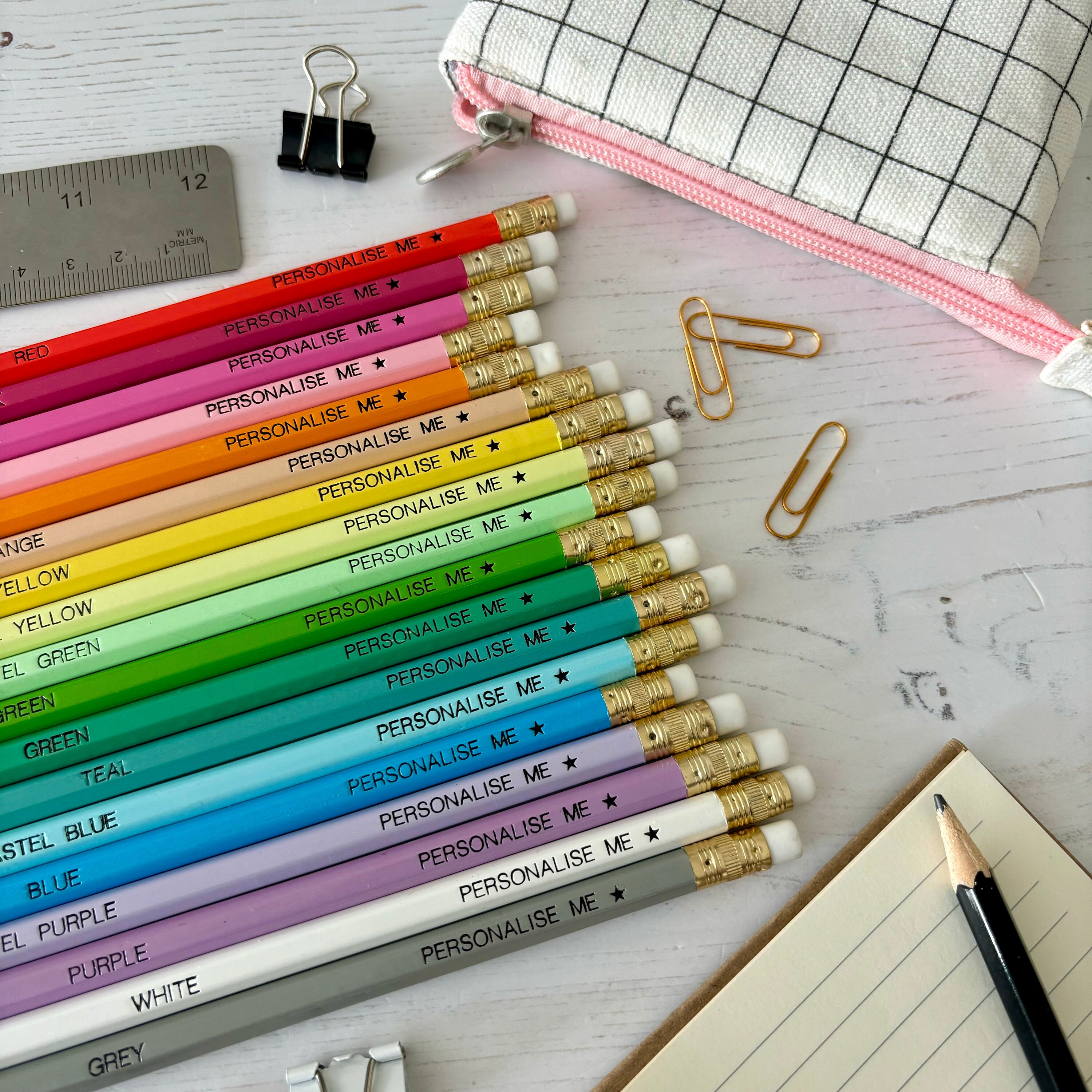 Personalised HB Pencil Set, Black Foil Text, Bulk Pencils, Class Gift, Wedding Favour, Hen Party
