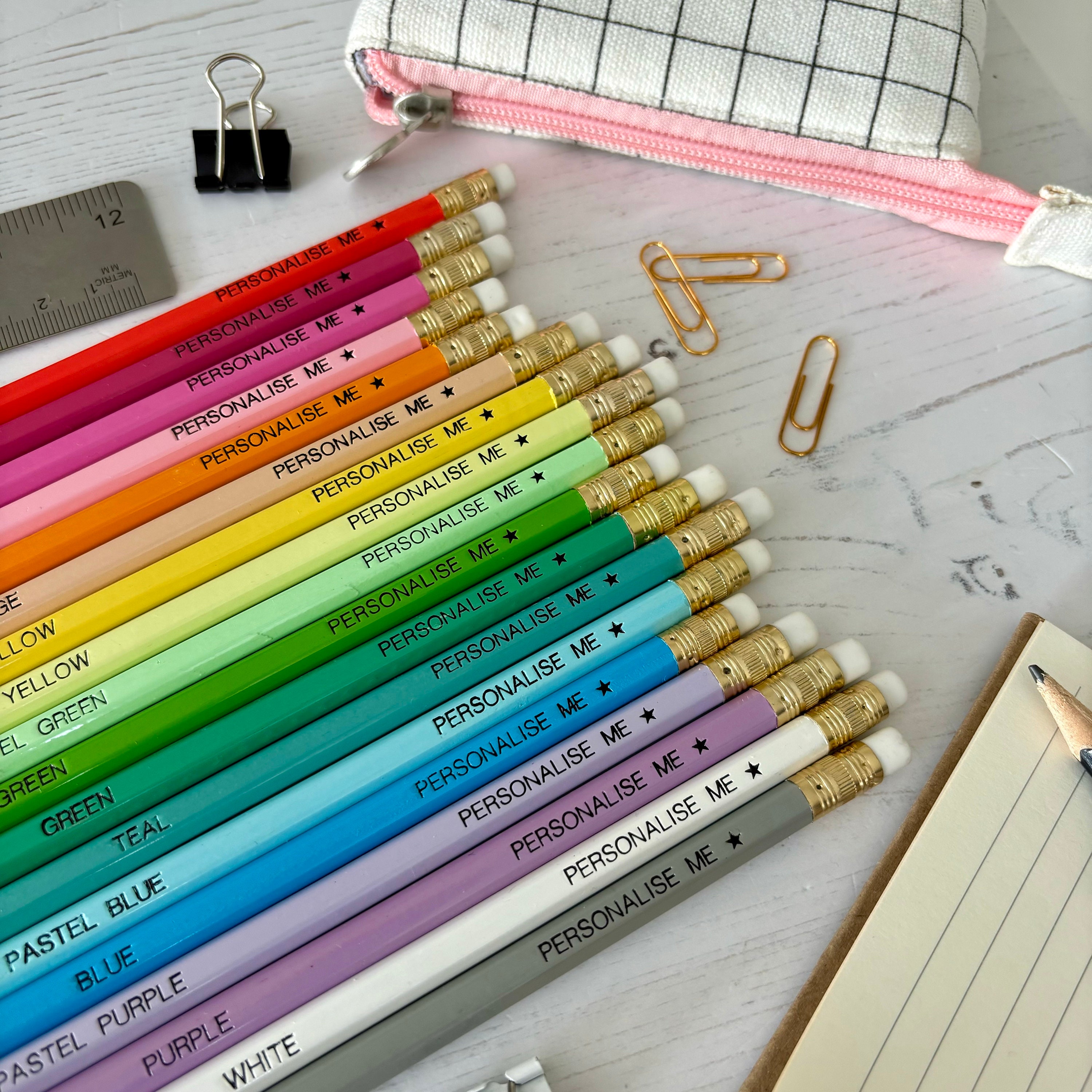 Personalised HB Pencil Set, Black Foil Text, Bulk Pencils, Class Gift, Wedding Favour, Hen Party