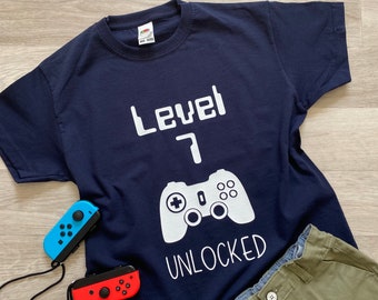 Level 7 Unlocked Gamer T-shirt, 7th Birthday, Seventh Birthday Gaming T-shirt