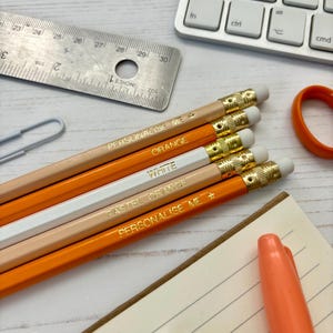 Orange Colour HB Pencil Set – Gold Foil Hand Stamped | Orange, Pastel Orange & White