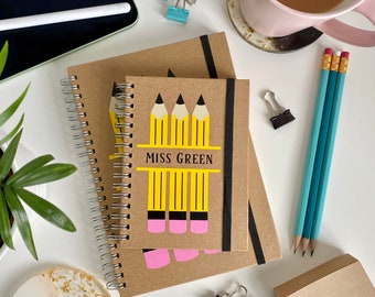 Personalised Teacher Notebook: Kraft Pencil Design, End of Term Gift