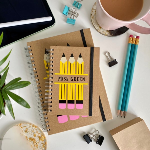 Personalised Teacher Notebook: Kraft Pencil Design, End of Term Gift