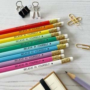 Believe in Yourself Pencil - Motivational Gift - Positive Mindset - Black Foil