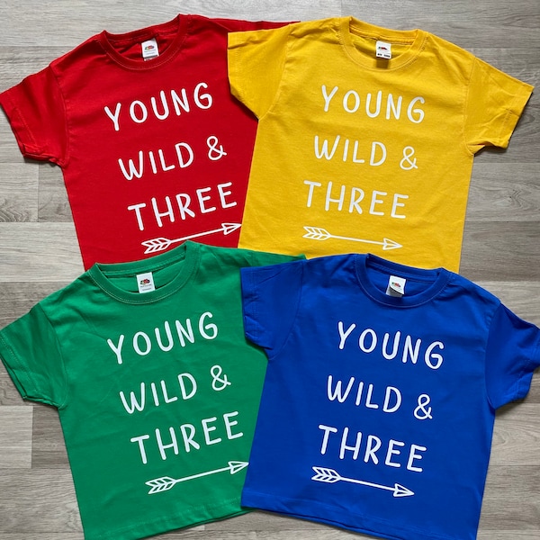 Young Wild & Three Birthday T-shirt, Cute Birthday Boy outfit, 3rd Birthday, Boys Third Birthday