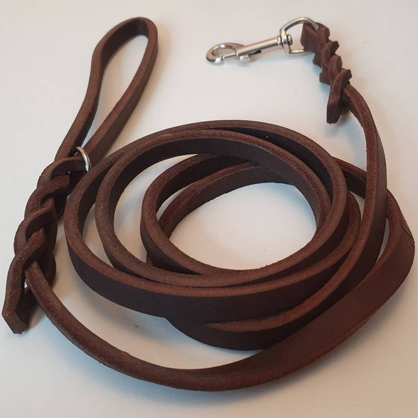 200cm (6ft7) x 12mm Wide Brown Plaited Strong English Leather Dog Lead. Suitable For Any Size Breed