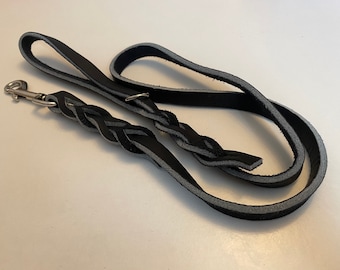 100cm Handmade Black Leather Plaited Dog Lead: Soft and Strong 3ft3