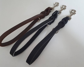 Strong Plaited Leather Traffic Lead/Close Control Lead. 25cm (10") by 16mm (0.63") Wide