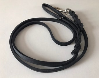 150cm x 10mm Narrow Handmade Black Leather Plaited Dog Lead: Strong, 5ft Long