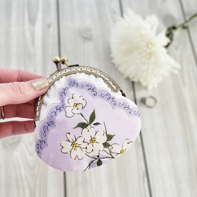 Lavender Leaves Pattern Canvas Change Coin Purse Retro Wallet Bag With Zip