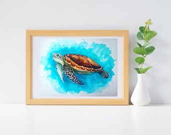 Pintura acuarela de tortuga marina