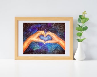 Mano del corazón acuarela pintura