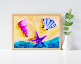 Conchas marinas acuarela pintura