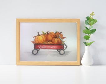Calabazas en una pintura de acuarela wagon