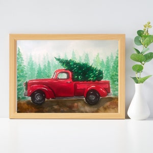Christmas Truck Watercolor Original