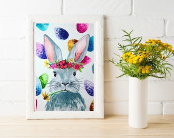 Pintura de acuarela de conejo de Pascua