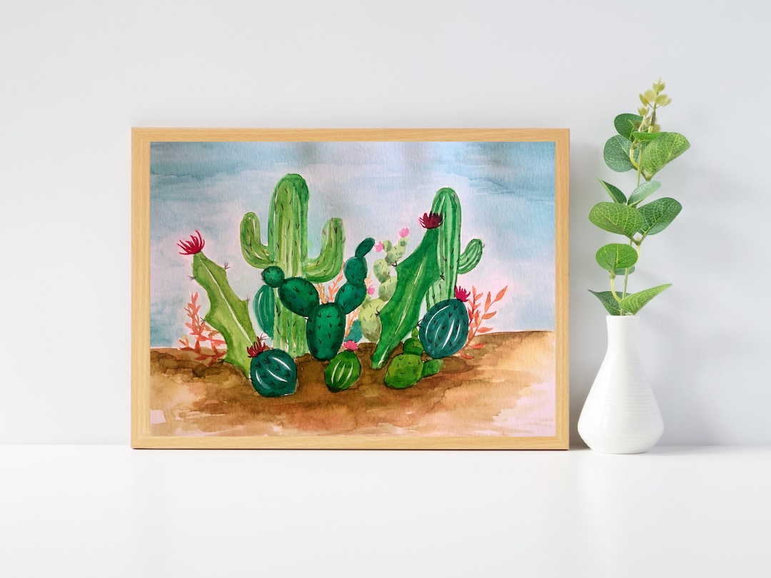 Cactus in a Desert Watercolor Painting - Etsy