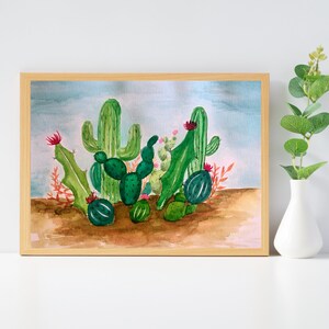 Cactus in un dipinto ad acquerello del deserto
