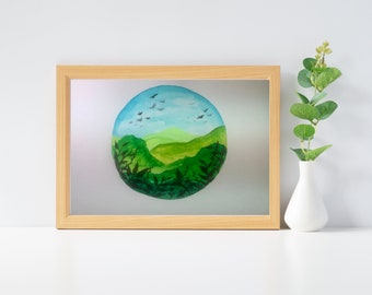 Las montañas están llamando a la acuarela pintura