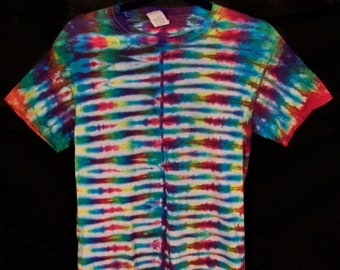 Tie-Dye Unisex T Shirt Size Small Rainbow Stripes Hand Dyed Gildan T-Shirt 100% Cotton