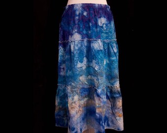 Tie-Dye Women/'s Skirt Size Large Blue Turquoise Tan Handmade with Embroidery Long Skirt