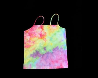 Tie-Dye Junior Crop Tank Top Size Medium Rainbow Splatter Pastel