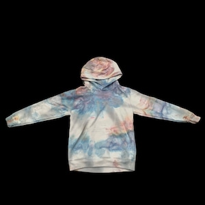 Tie-Dye Youth Small Hand Dyed Hoodie Grey Blue Earth Tones Ice Dye Ice-Dye Kangaroo Pocket