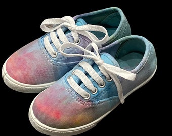 Ice-Dye Pastel Toddler Shoes Size 10 Hand Dyed Lace Up Tennis Shoes Canvas Tie-Dye