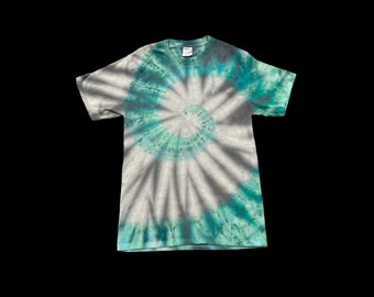 Tie-Dye T-Shirt Unisex Size Adult Small Grey Teal Green Ice-Dye Spiral 100% Cotton