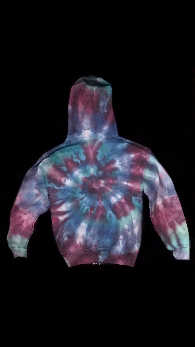 Tie-Dye Youth Medium Hand Ice-Dyed Zip Up Hoodie Spiral Purple Blue Green