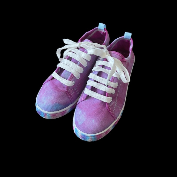 Tie-Dye Women's Shoes Size 9 Hand Ice-Dyed Tennis Shoes Canvas Purple Blue Pink