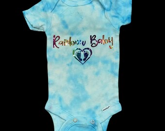 Tie-Dye Ice Dye Blue Sky Baby Onesie Newborn Baby Hand Dyed Infant Rainbow Baby Footprints Gerber