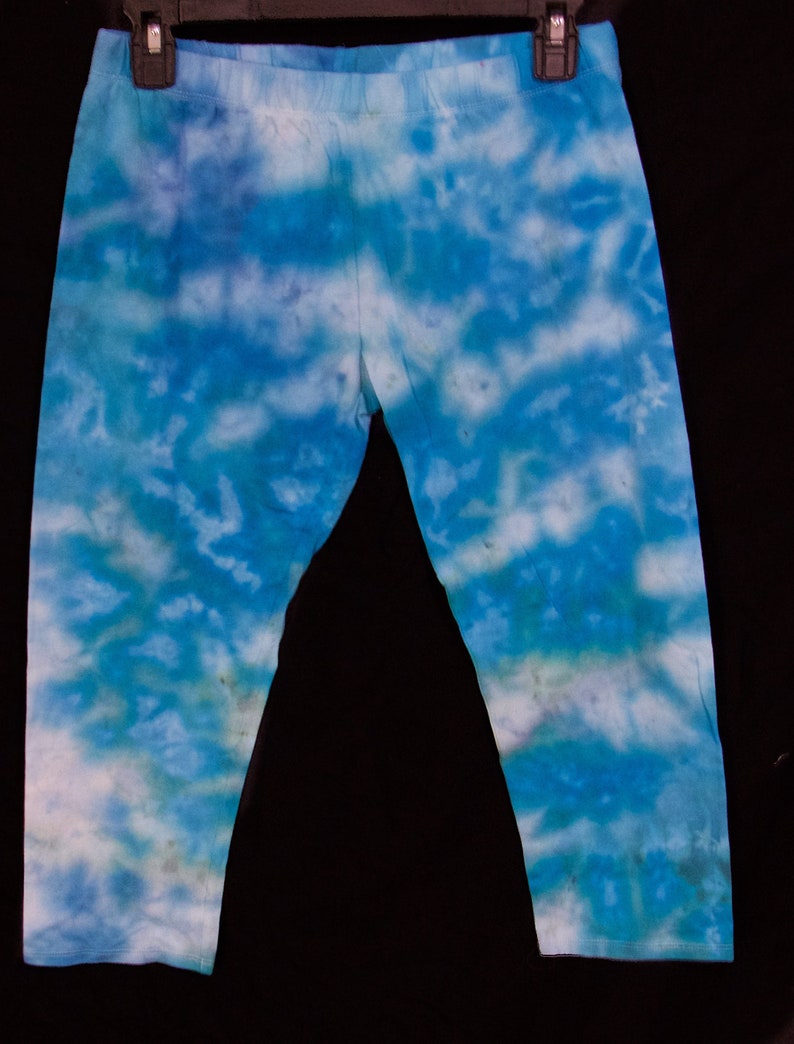 Tie-Dye Women/'s Capri Leggings Size Large Junior/'s Ice-Dyed Hand Dyed Blue Marble Comfy Soft 11-13