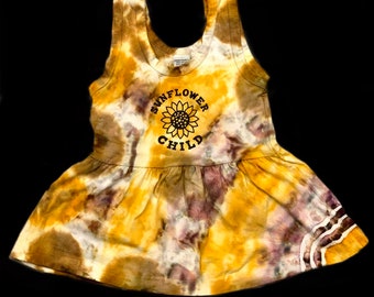 Tie-Dye Toddler Dress 2T Yellow Ice Dyed Sunflower Child Spiral Tank Marigold Shiitake Mushroom Runs Small